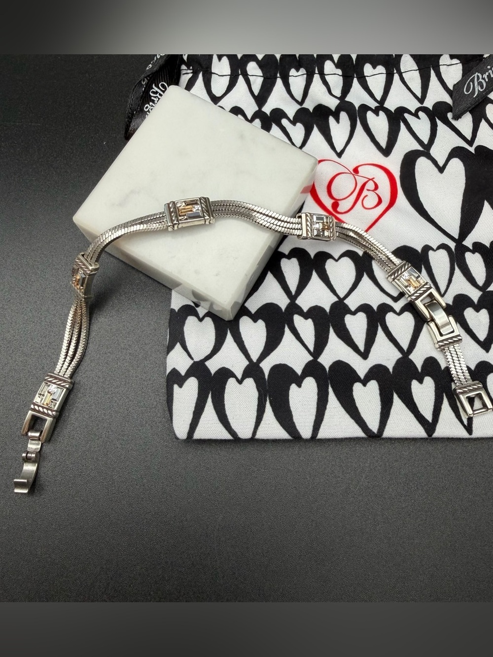Brighton Silver tone Crystal Bracelet #606 w dust bag Appx 7.5 - 8.5”